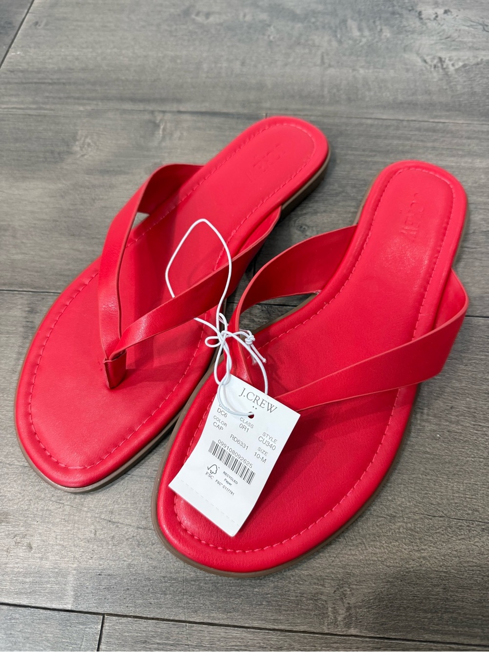 J.Crew Factory Candy Apple Red Thong Sandals Size 10 NWT CU340